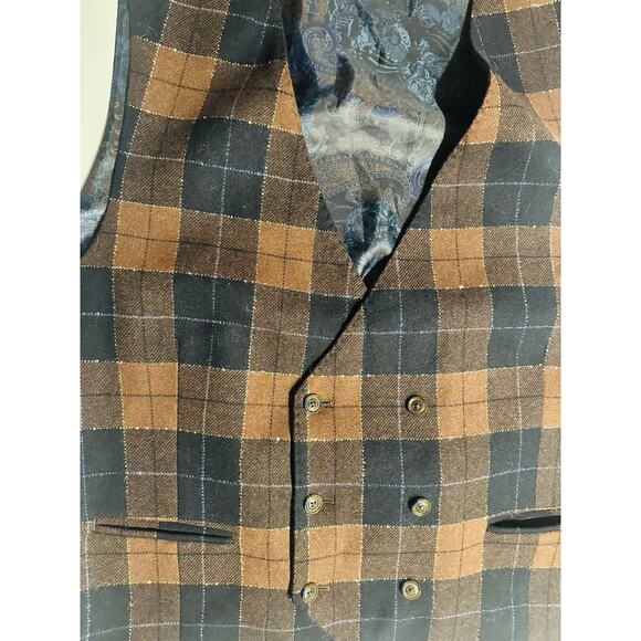Tayion Montee Holland Brown Plaid Wool Blend Suit Vest Mens Size Large Preppy - Picture 4 of 8